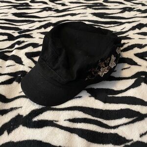 Element Black Cap with Floral Embroidery